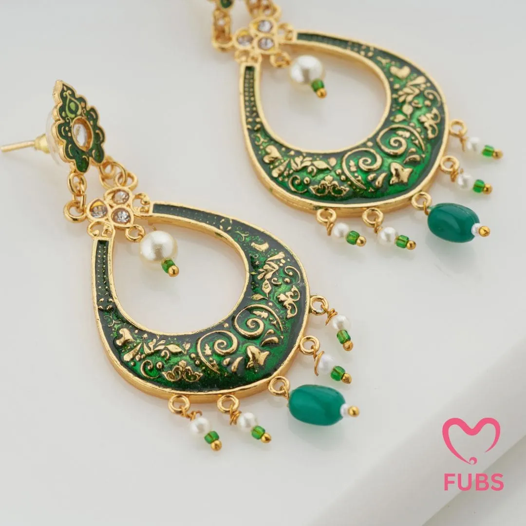 Gorgeous Ethnic Green Meenakari Earrings