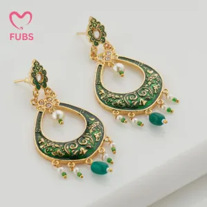 Gorgeous Ethnic Green Meenakari Earrings