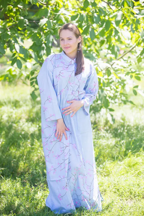 Gray Charming Collars Style Caftan in Cherry Blossoms Pattern