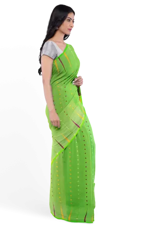 Green LIVA Saree with Multicolor Jamdani Weave