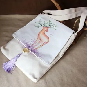 Hand Painted Deer Pattern Chinese Style Canvas Messenger Bag