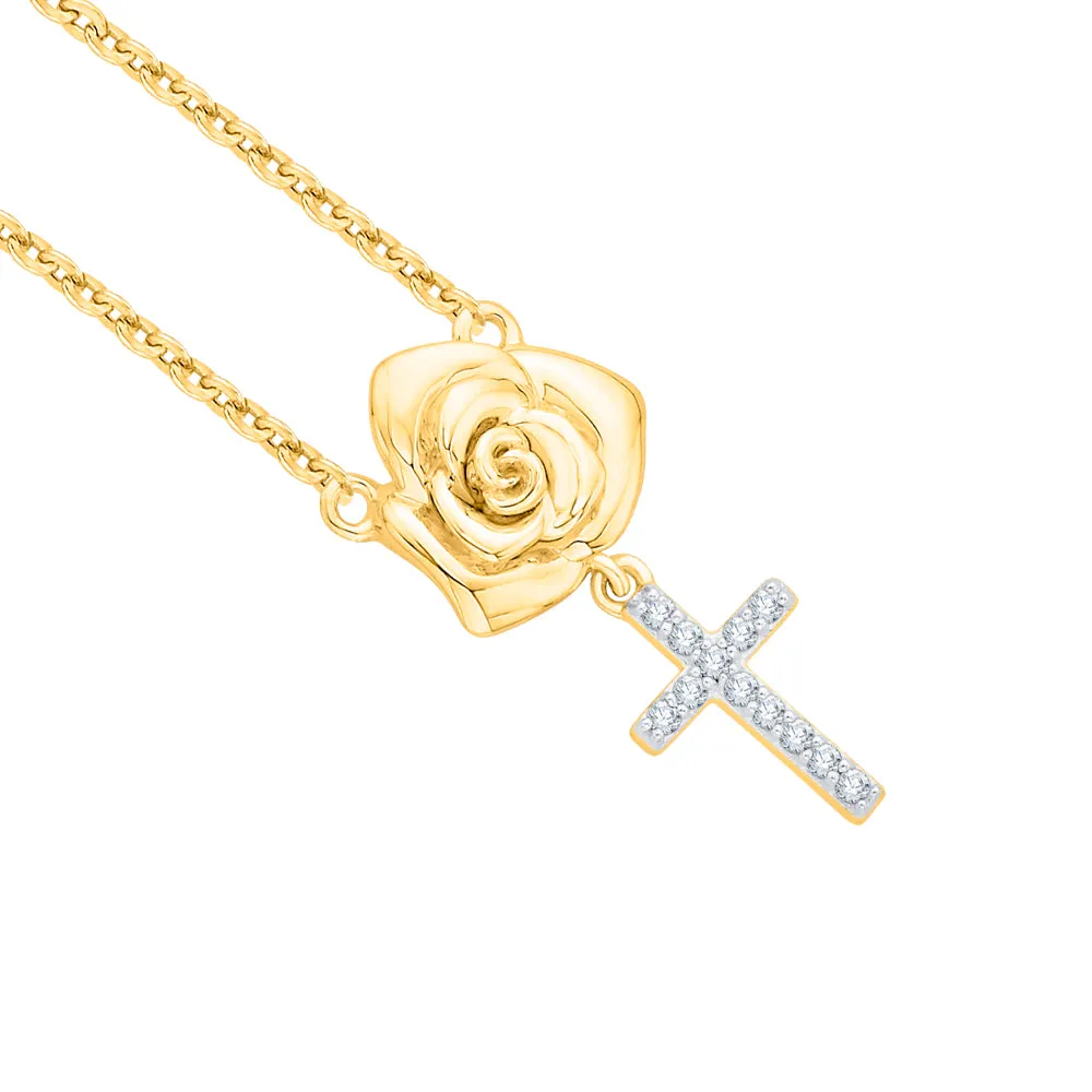 KATARINA Diamond Rose Cross Pendant Necklace (1/20 cttw)