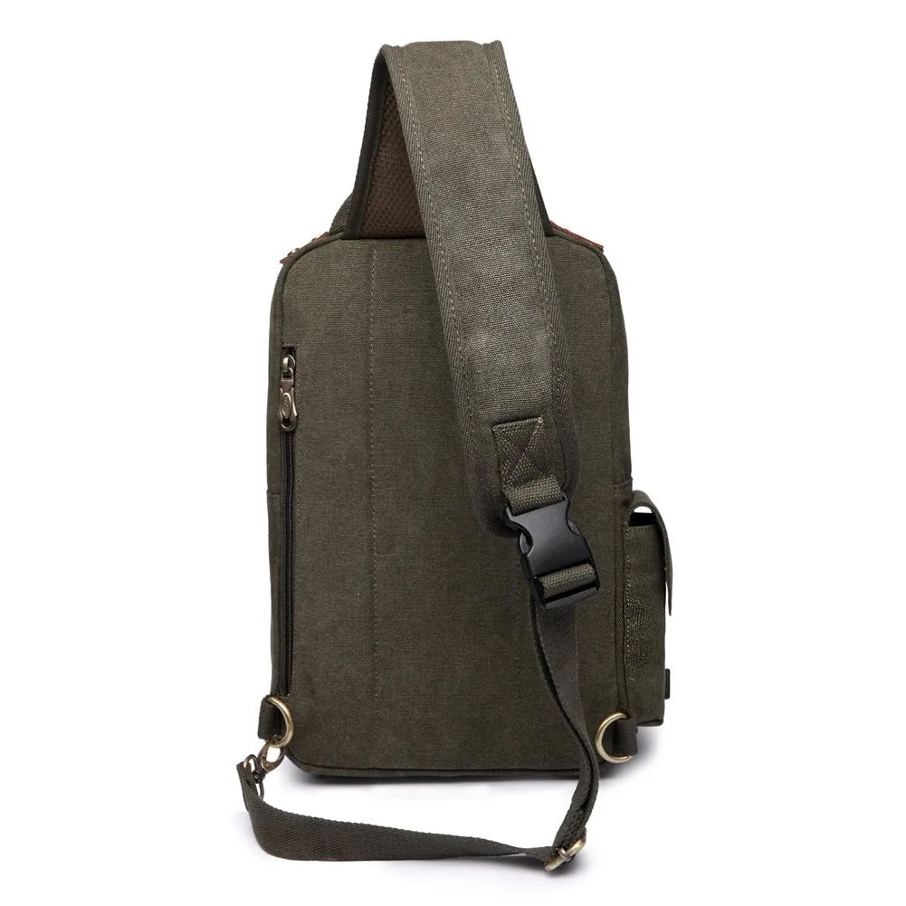 KAUKKO Canvas Crossbody Sling Bag Backpack for Cycling, Hiking, Camping, and Commuting, FD252 ( Army Green )