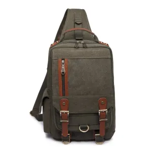 KAUKKO Canvas Crossbody Sling Bag Backpack for Cycling, Hiking, Camping, and Commuting, FD252 ( Army Green )