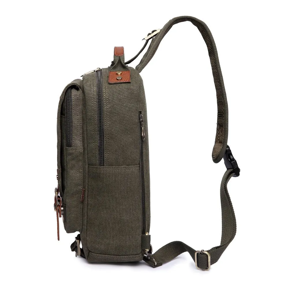 KAUKKO Canvas Crossbody Sling Bag Backpack for Cycling, Hiking, Camping, and Commuting, FD252 ( Army Green )