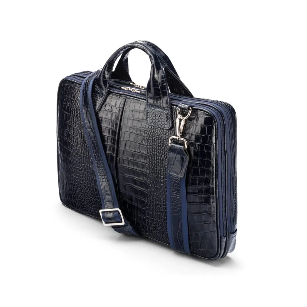 Kingston Leather 13” Laptop Briefcase - Navy Croc