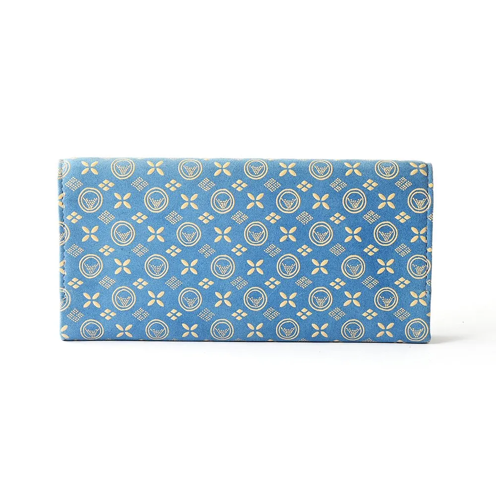 Koshu Inden Japanese Deerskin Leather with Urushi (Japanese Lacquer) Long Wallet - Mt.Fuji pattern /  Light Blue - ,  Made in Japan,  Japanese Leather Wallet