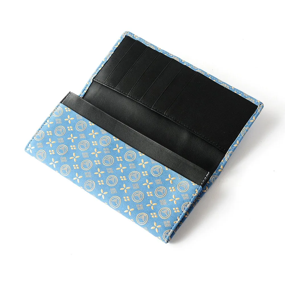 Koshu Inden Japanese Deerskin Leather with Urushi (Japanese Lacquer) Long Wallet - Mt.Fuji pattern /  Light Blue - ,  Made in Japan,  Japanese Leather Wallet