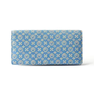 Koshu Inden Japanese Deerskin Leather with Urushi (Japanese Lacquer) Long Wallet - Mt.Fuji pattern /  Light Blue - ,  Made in Japan,  Japanese Leather Wallet