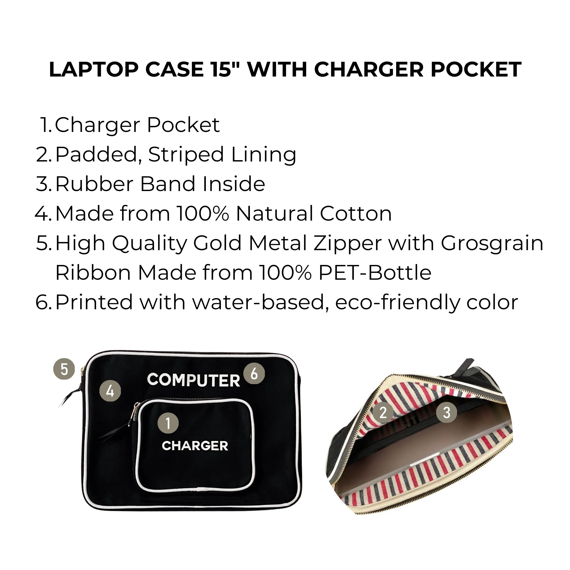 Laptop Case, Charger Pocket, 15" Black