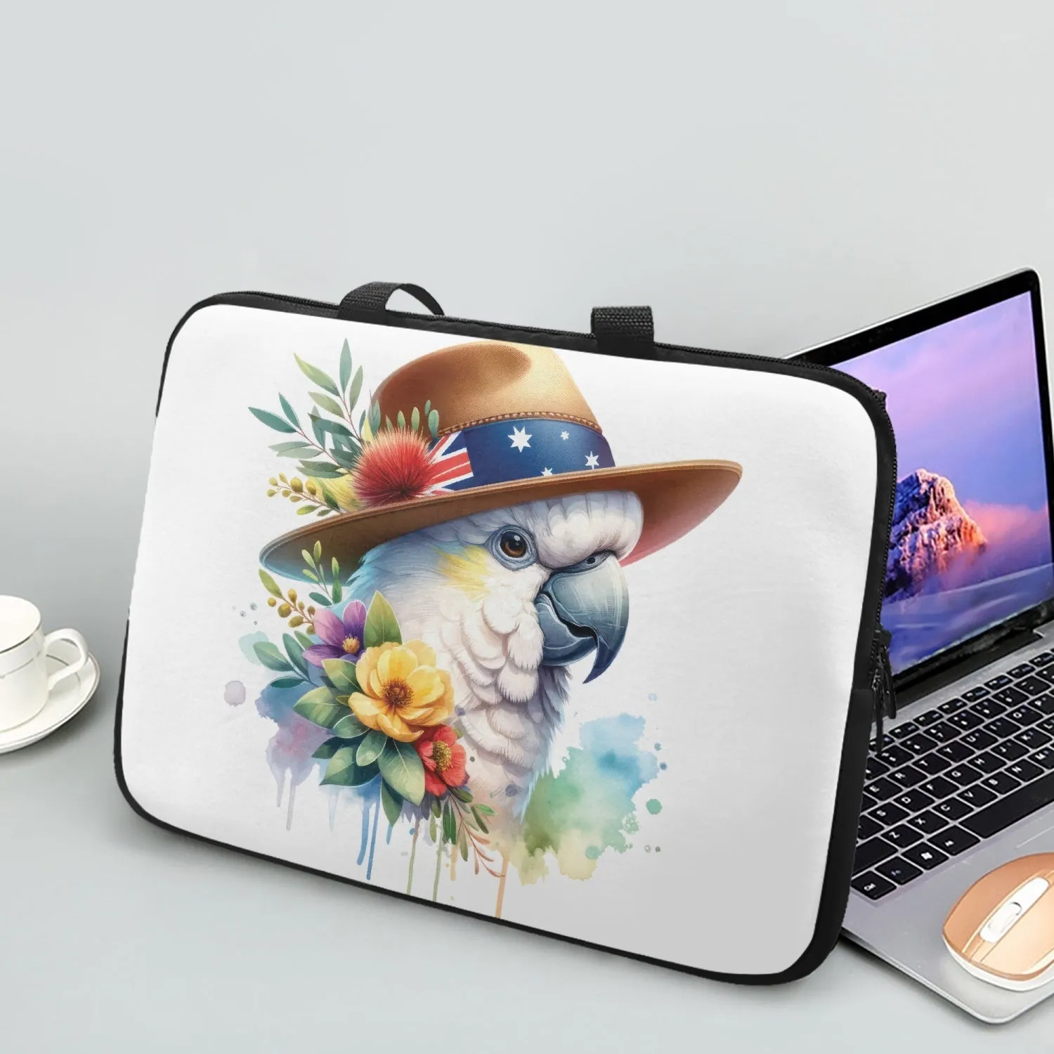 Laptop Sleeve with Handles - Australian Handles - Cockatoo