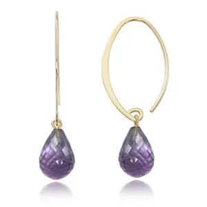 LaViano Fashion 14K Yellow Gold Amethyst Open Hoop Earrings