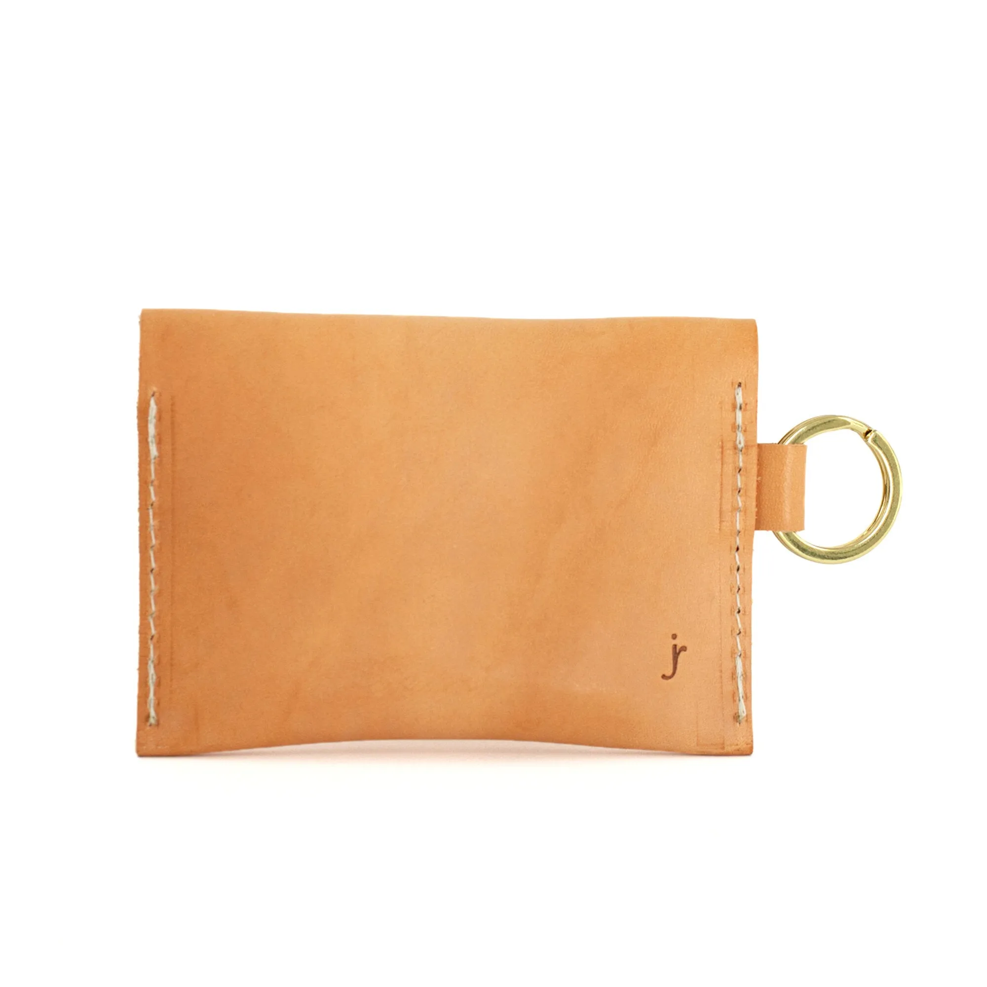 Leather Keyring Card Wallet with Monogram  - Natural Beige