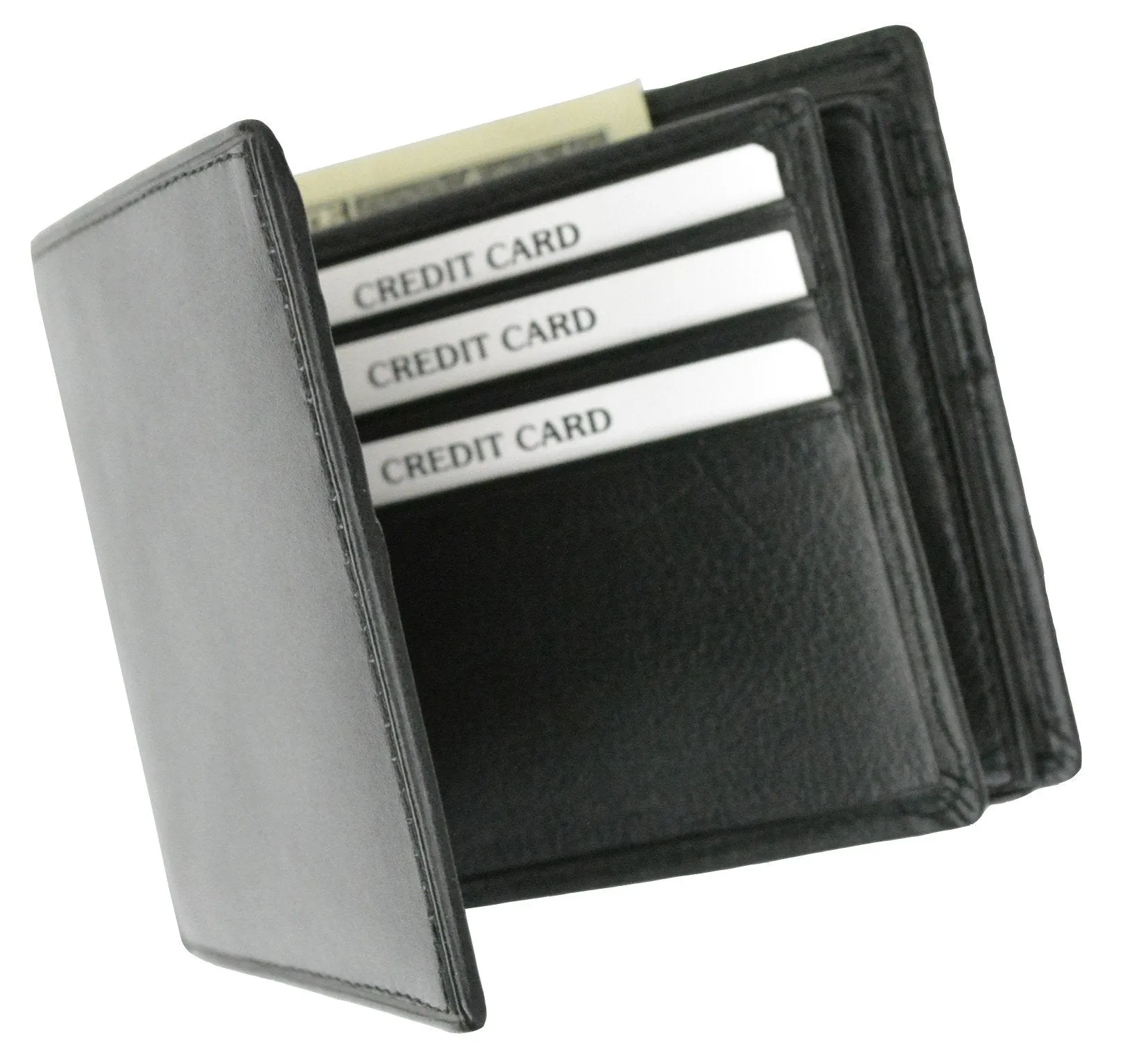 Leather Mens Bifold Wallet Multi Card Holder Middle Double Flaps ID Windows with Logo 60 1852 BK LOGO