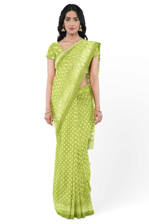 Light Green LIVA Saree with Jamdani Weave