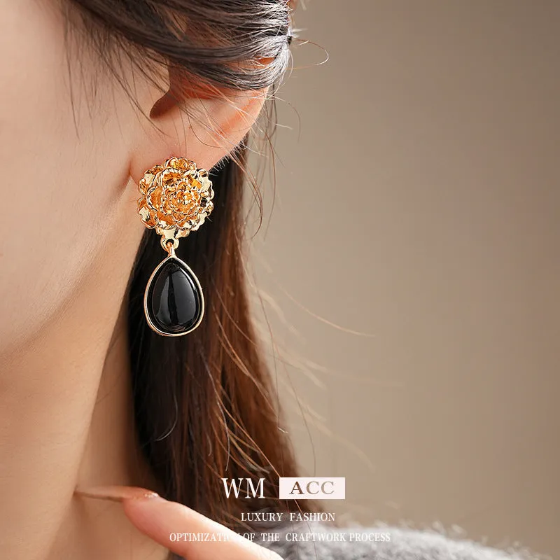 Luxurious Flower Droplet Alloy Electroplating Earrings