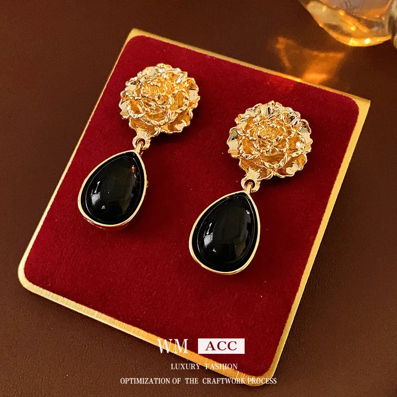 Luxurious Flower Droplet Alloy Electroplating Earrings