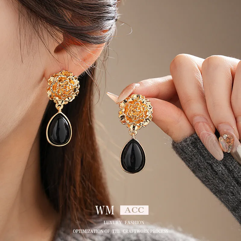 Luxurious Flower Droplet Alloy Electroplating Earrings