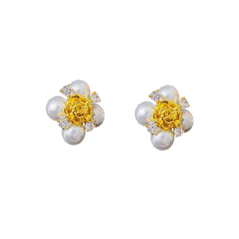 Luxurious Flower Flower Zircon Electroplating Earrings