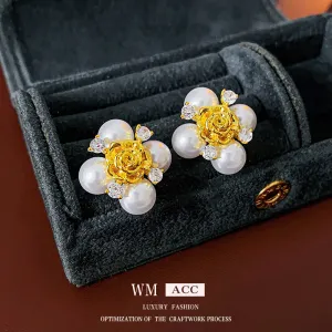 Luxurious Flower Flower Zircon Electroplating Earrings