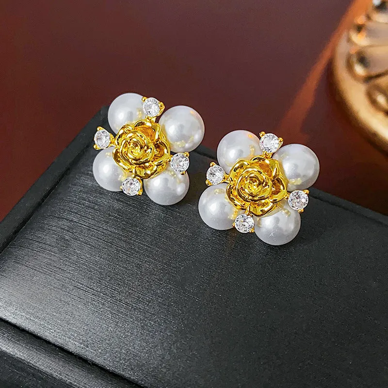 Luxurious Flower Flower Zircon Electroplating Earrings