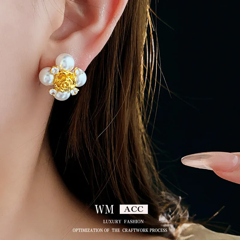 Luxurious Flower Flower Zircon Electroplating Earrings