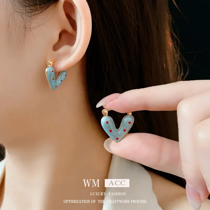 Luxurious Heart Heart Alloy Oil Dripping Earrings