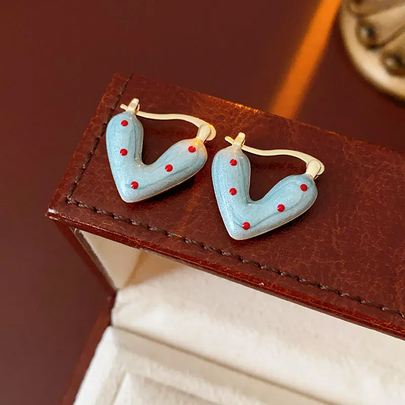 Luxurious Heart Heart Alloy Oil Dripping Earrings