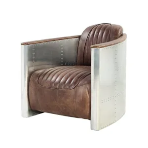 Luxurious Retro Brown Leather & Aluminum Chair