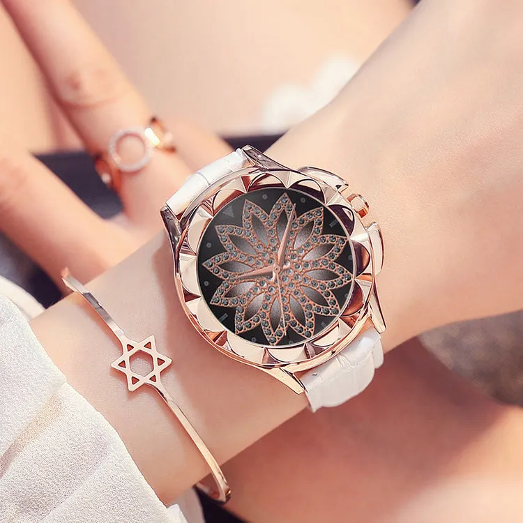 LUXURIOUS ROTATING DIAL LEATHER WRISTWATCH