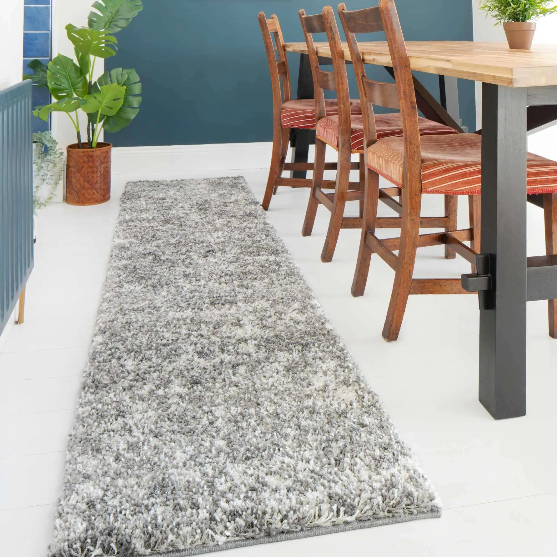 Luxurious Silver Shaggy Runner Hallway Rug