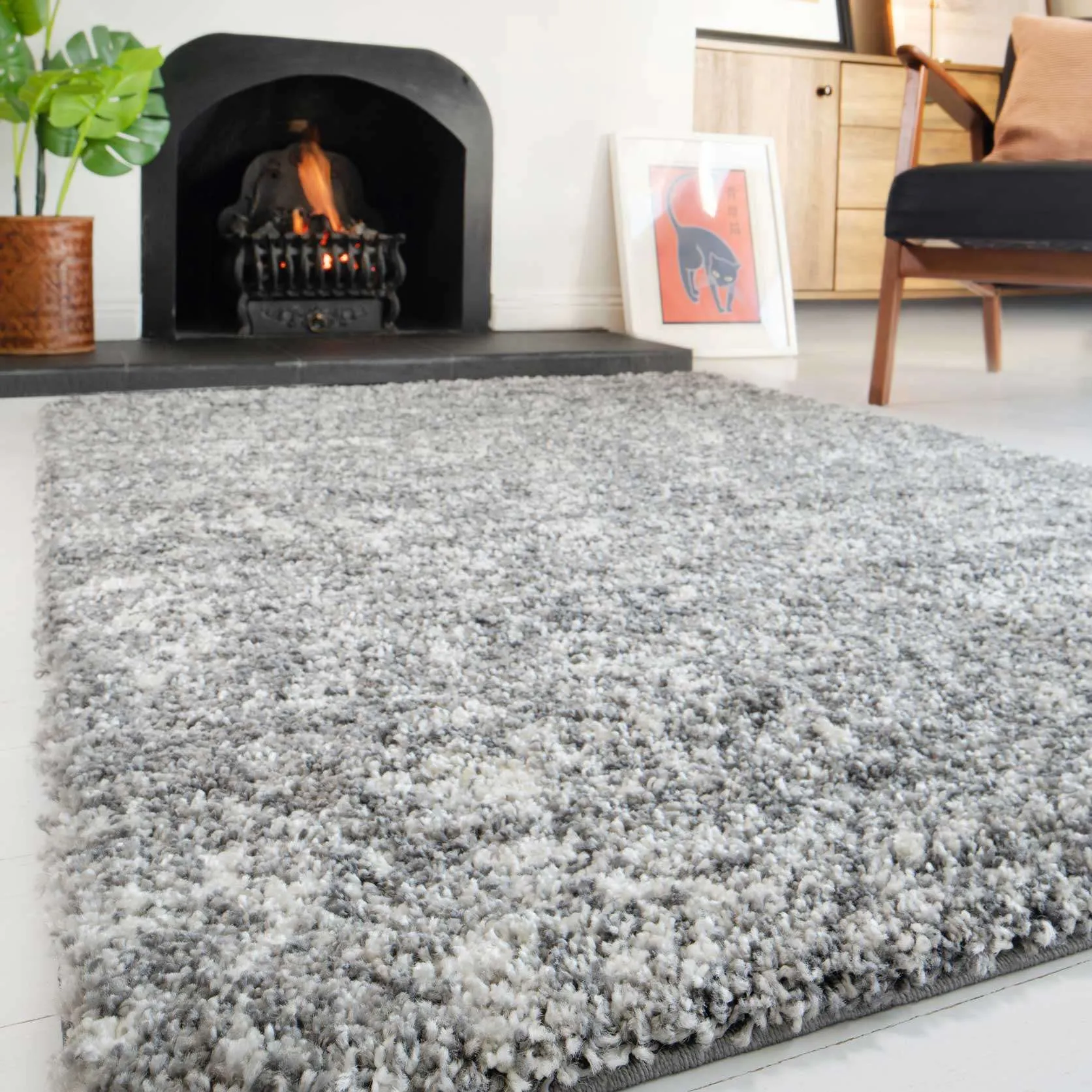 Luxurious Silver Shaggy Runner Hallway Rug