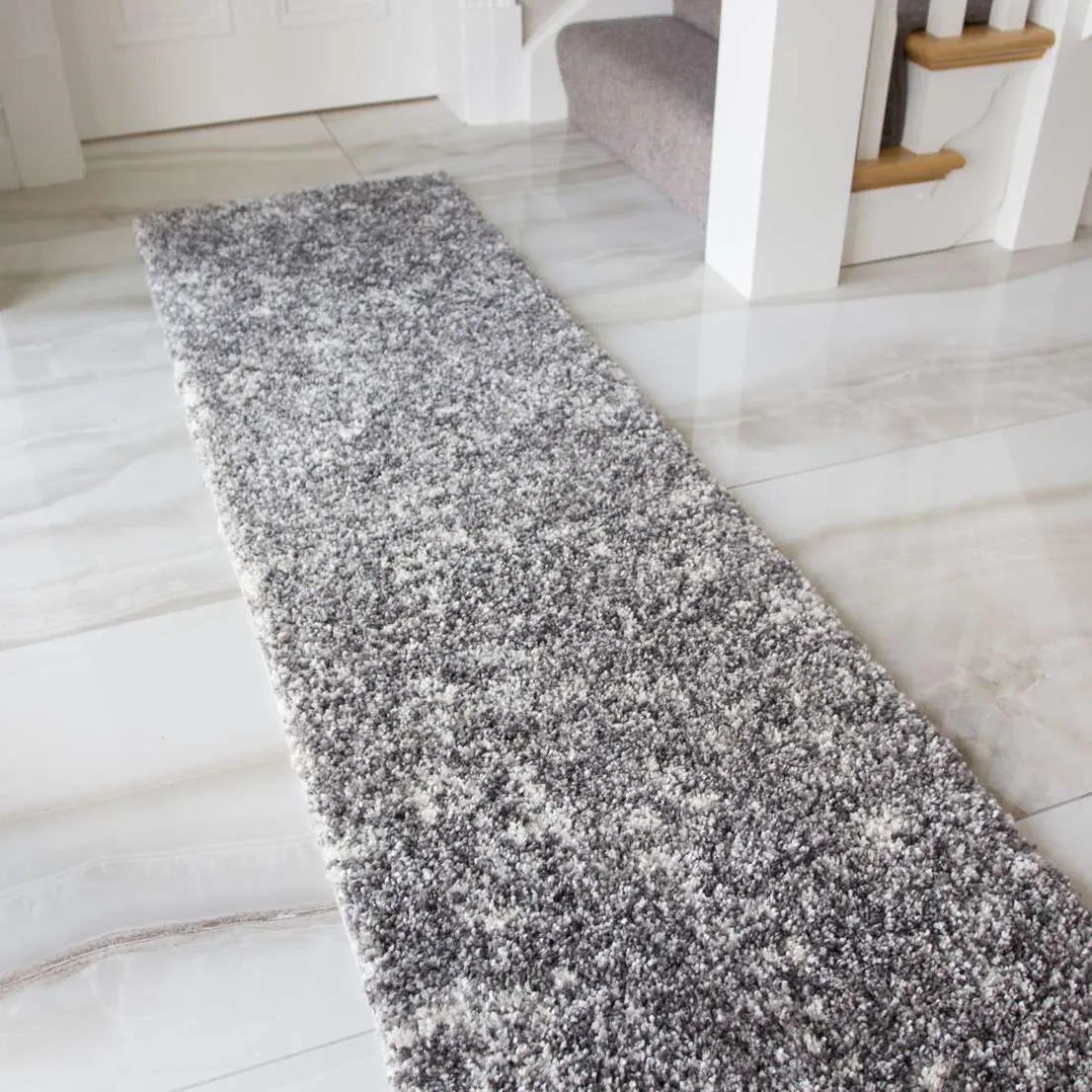 Luxurious Silver Shaggy Runner Hallway Rug