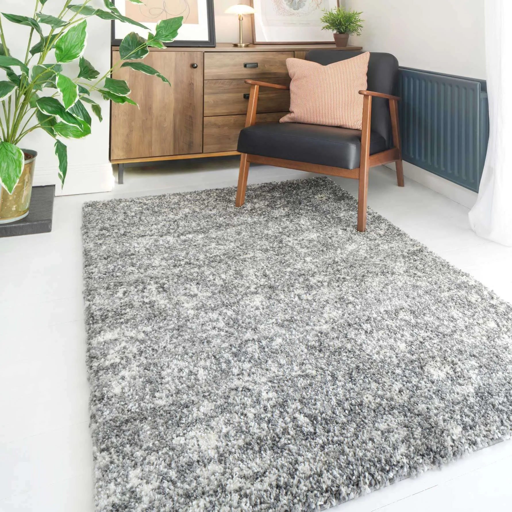 Luxurious Silver Shaggy Runner Hallway Rug