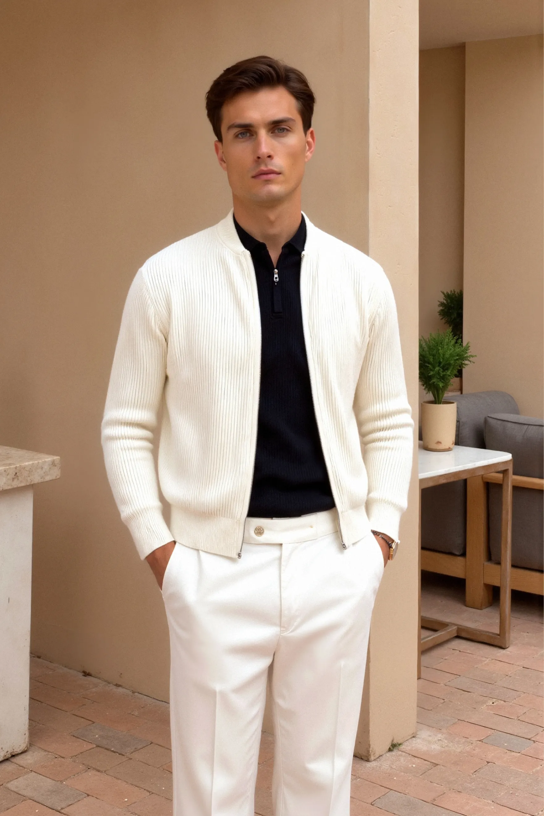 Luxurious Solid Knitted Crew Neck Cardigan