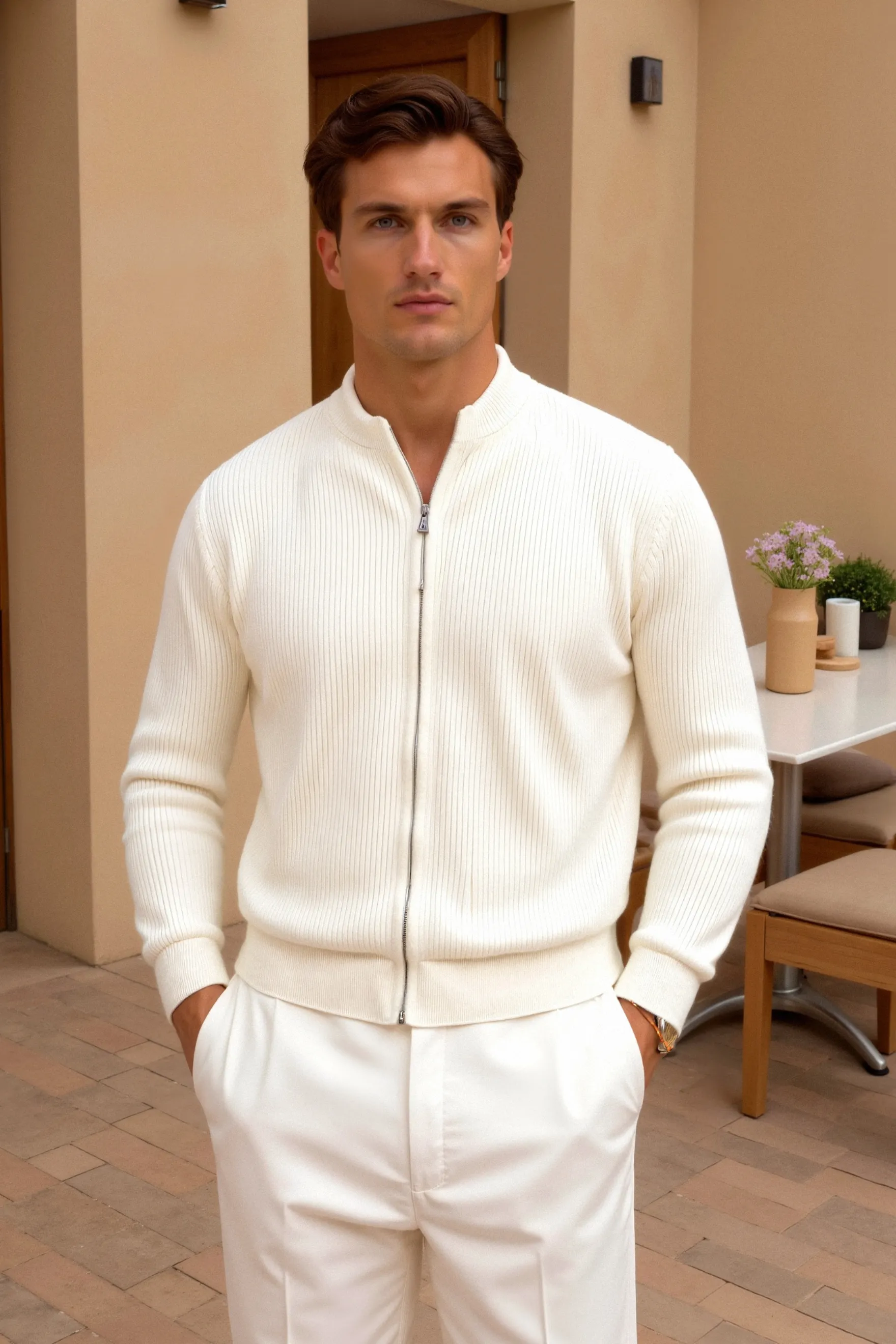 Luxurious Solid Knitted Crew Neck Cardigan