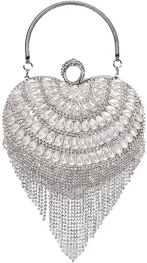 Luxury Silver 3 Heart Shape Tassel Rhinestones Party Clutch Bag/Purse/Handbag