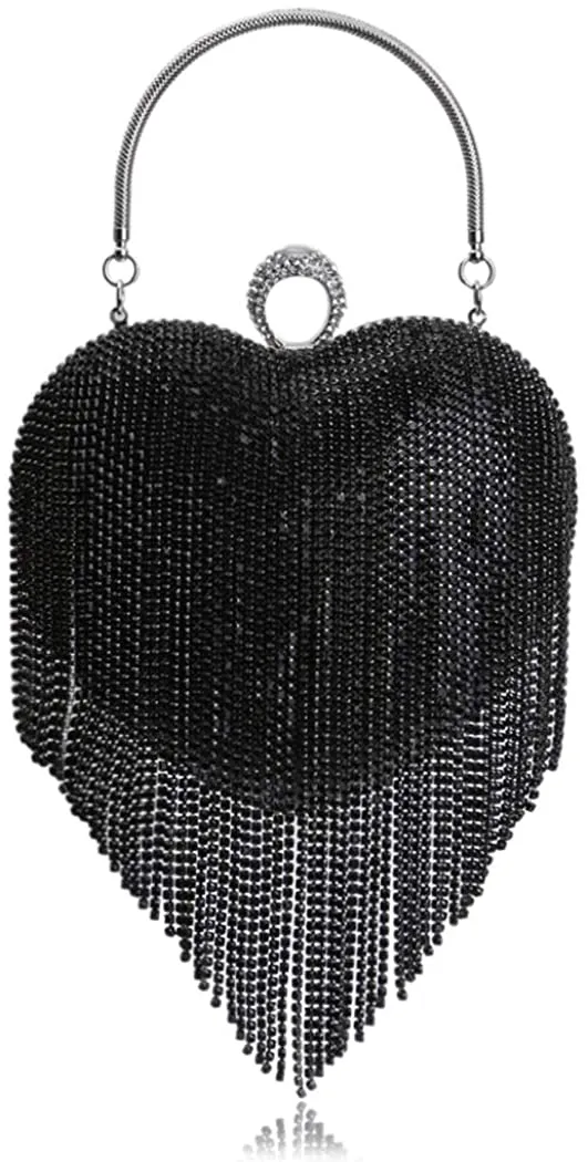 Luxury Silver 3 Heart Shape Tassel Rhinestones Party Clutch Bag/Purse/Handbag