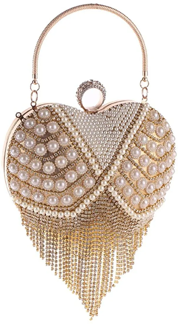 Luxury Silver 3 Heart Shape Tassel Rhinestones Party Clutch Bag/Purse/Handbag