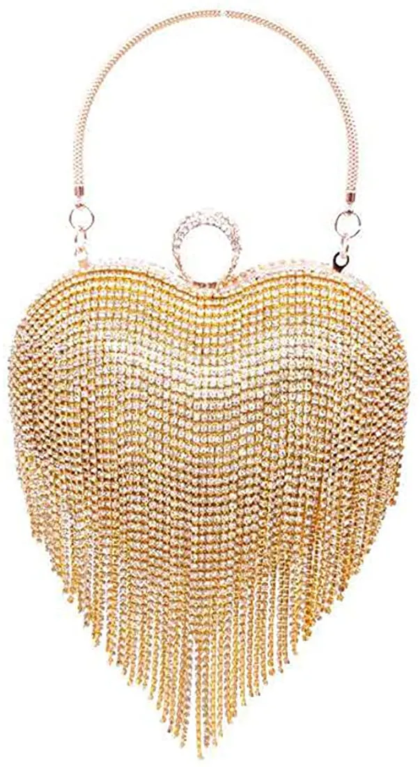 Luxury Silver 3 Heart Shape Tassel Rhinestones Party Clutch Bag/Purse/Handbag