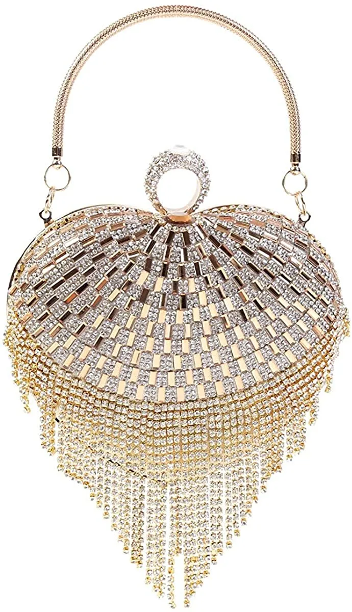 Luxury Silver 3 Heart Shape Tassel Rhinestones Party Clutch Bag/Purse/Handbag