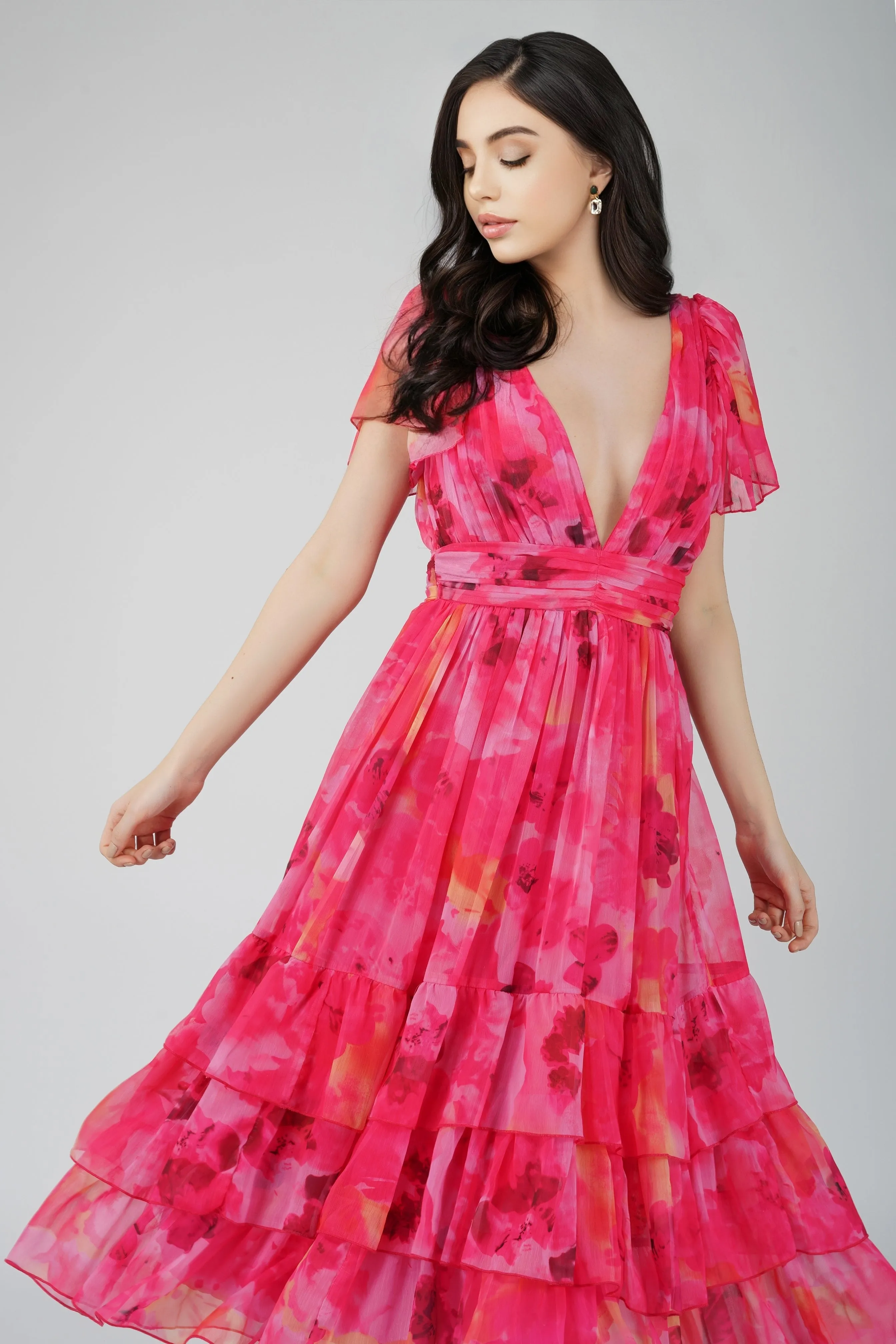 Madison Sunset Pink Chiffon Midi Dress