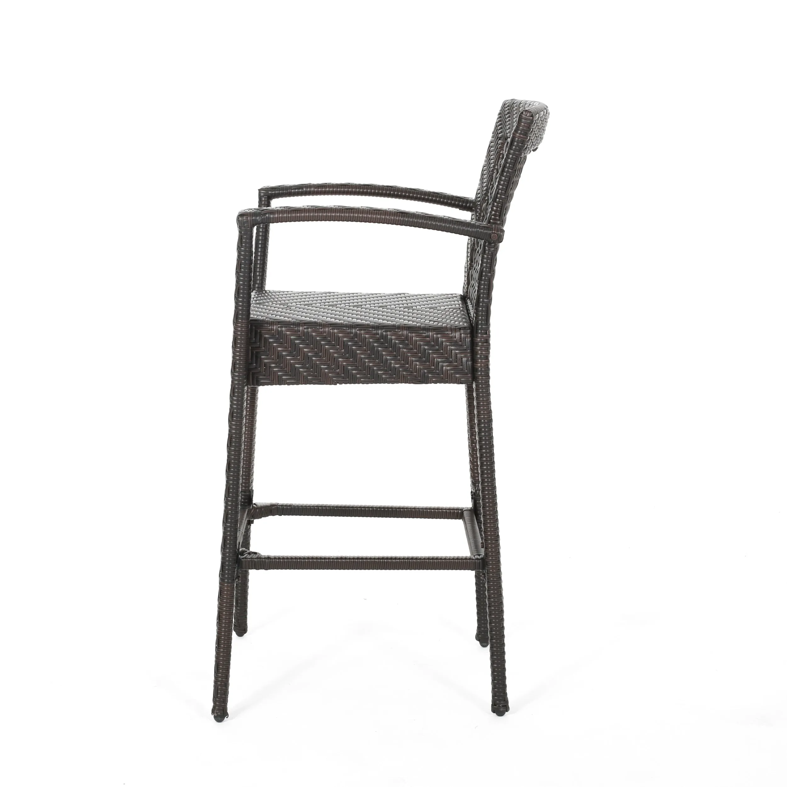 Megan Outdoor 46" Wicker Barstool (Set of 2), Multi Brown Finish