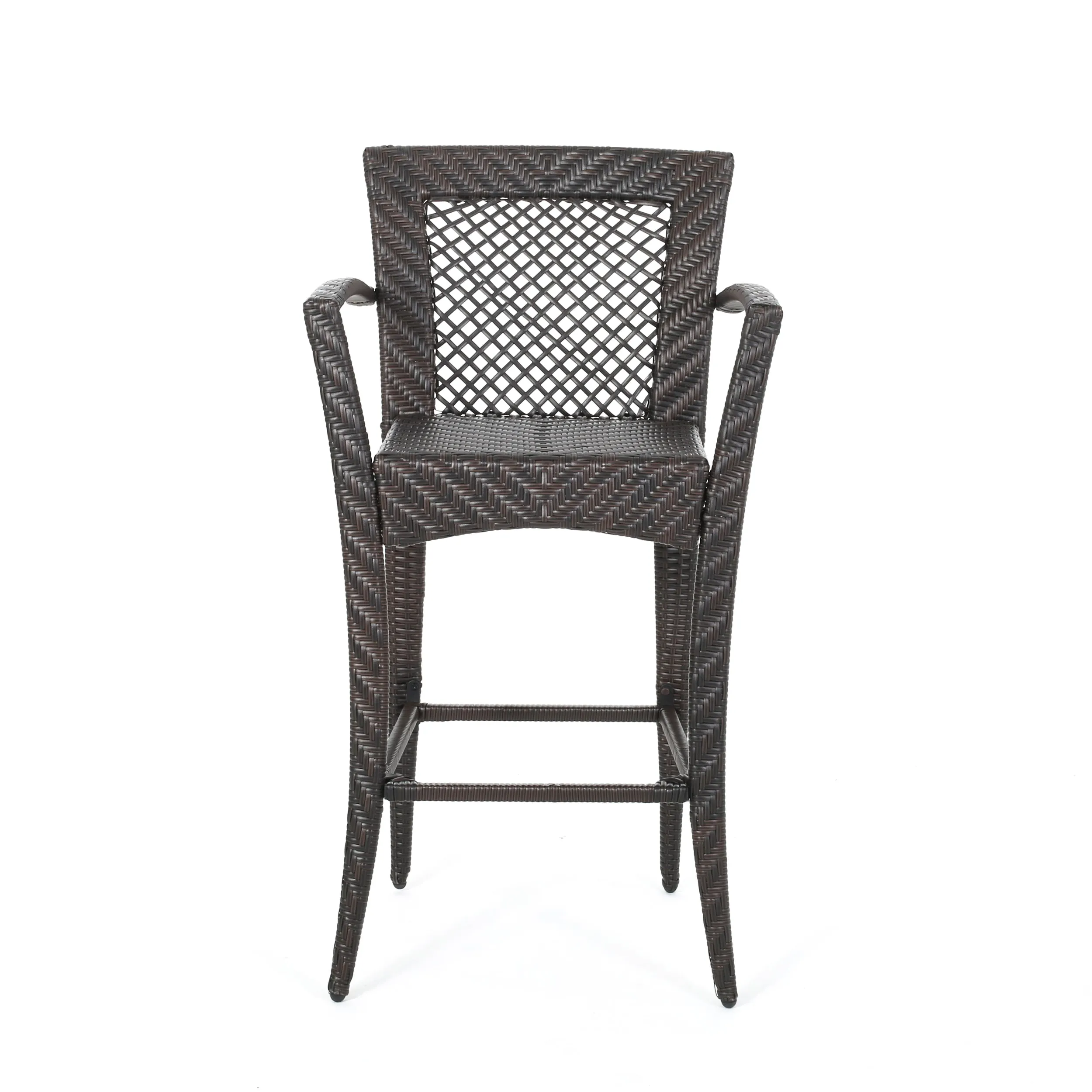 Megan Outdoor 46" Wicker Barstool (Set of 2), Multi Brown Finish