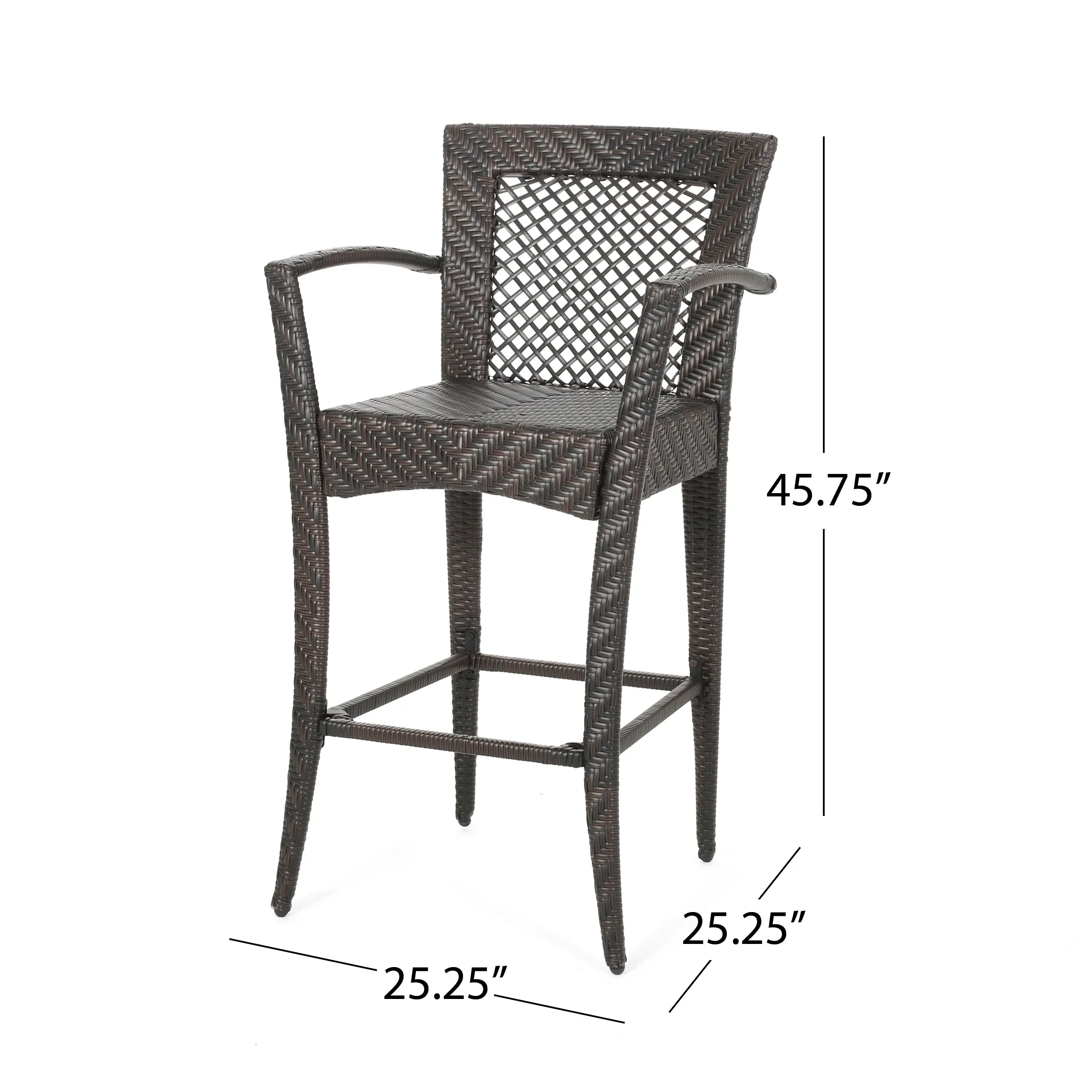 Megan Outdoor 46" Wicker Barstool (Set of 2), Multi Brown Finish