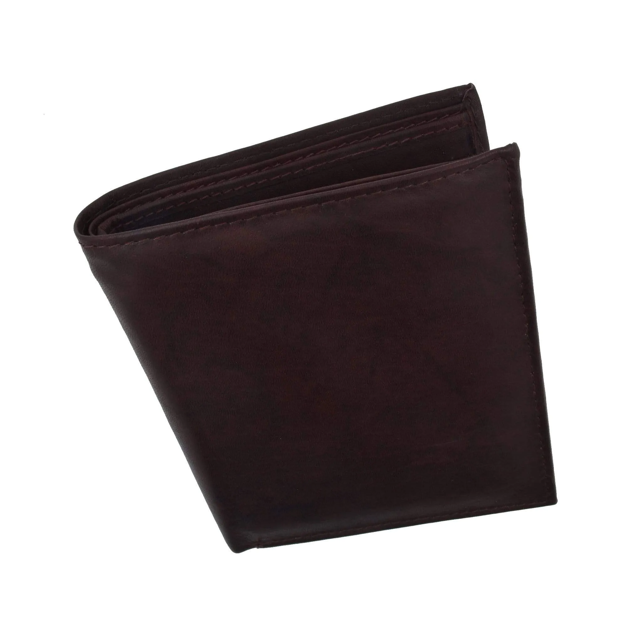 Mens Genuine Leather European Bifold Wallet Slim Hipster 2 Windows Credit Card Euro 1502 CF