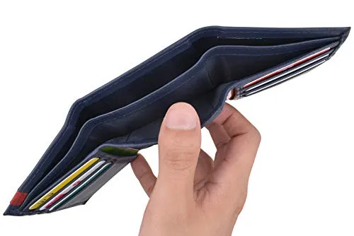 Men's Soft Premium Leather RFID Trifold Wallet Sleek & Slim ID Window Credit Card Holder Navy Blue