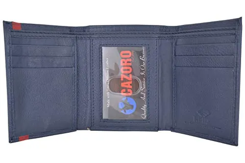 Men's Soft Premium Leather RFID Trifold Wallet Sleek & Slim ID Window Credit Card Holder Navy Blue