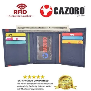 Men's Soft Premium Leather RFID Trifold Wallet Sleek & Slim ID Window Credit Card Holder Navy Blue