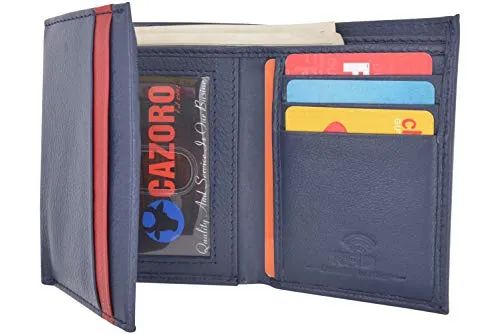 Men's Soft Premium Leather RFID Trifold Wallet Sleek & Slim ID Window Credit Card Holder Navy Blue